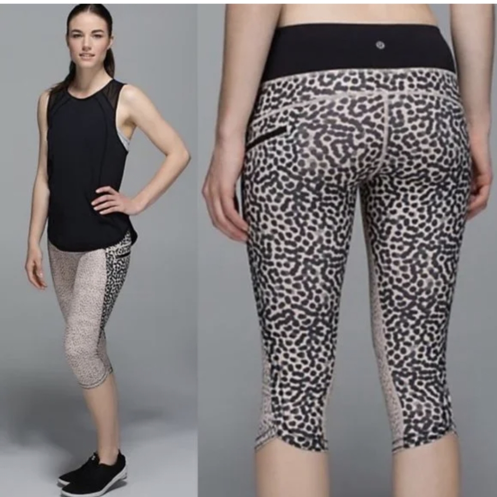 Lululemon Run: Top Speed Crop Animal Print Cream/ Black